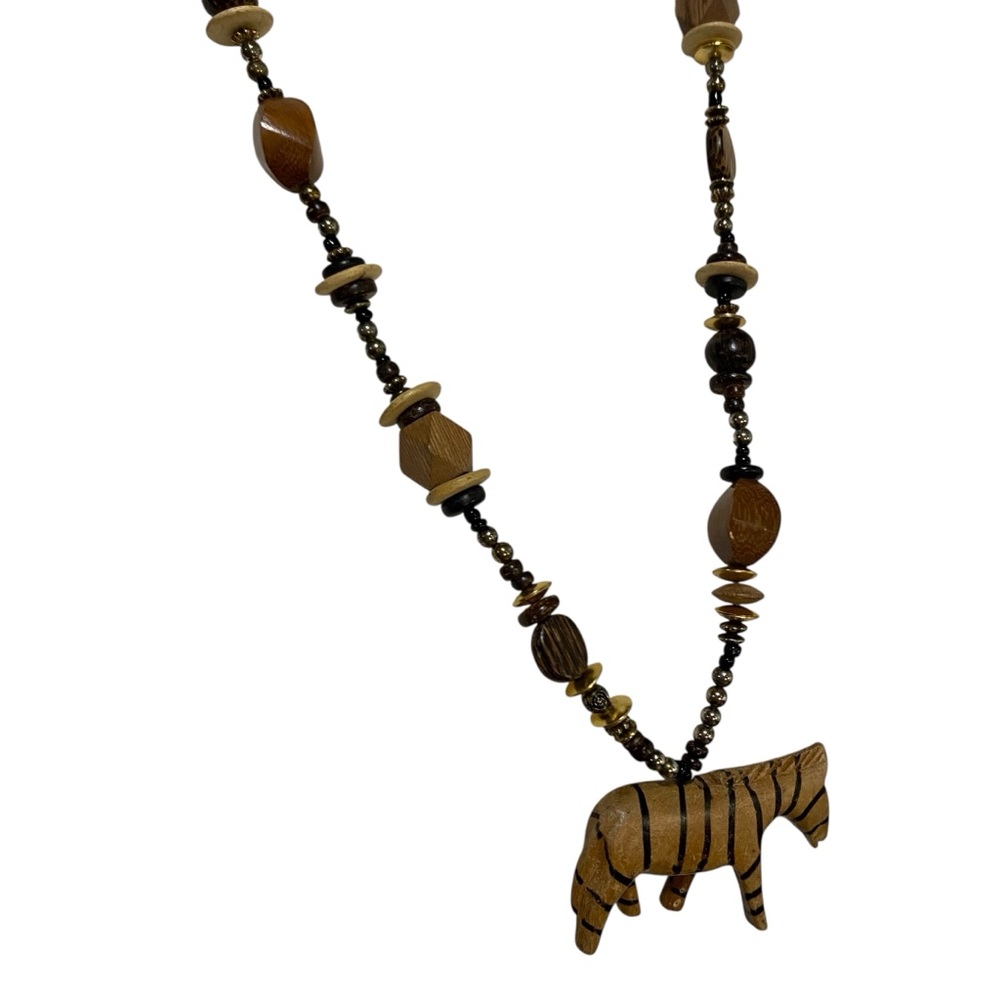 Boho Zebra Pendant Beaded Necklace - Brown - Picture 5 of 15